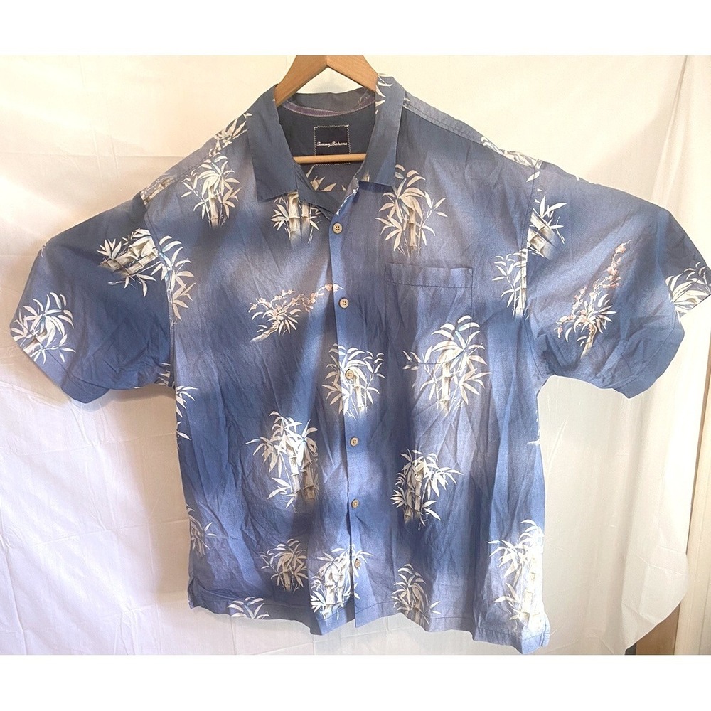 Tommy Bahama Mens 1XB Blue Bamboo Floral Print Cotton Short Sleeve Camp Shirt